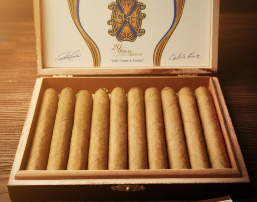 Arturo Fuente 20th Anniversary celebration cigar box displayed at a premier boutique cigar store Tulsa location.