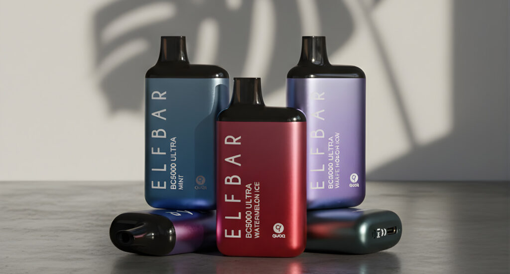 Premium Elf Bar BC5000 Ultra metallic disposable vapes Tulsa available in Mint and Watermelon Ice flavors.
