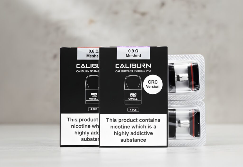 Uwell Caliburn G3 0.9ohm and 0.6ohm CRC nicotine pods Tulsa, 4-pack replacement cartridges for refillable vapes.