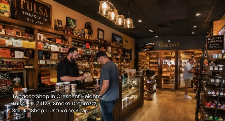 Customer browsing premium cigars and products inside a premier tobacco shop Tulsa offers for local smokers.